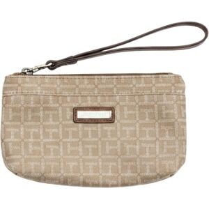 Tommy Hilfiger Monogram Jacquard Wristlet Tan Beige Zip Clutch Bag